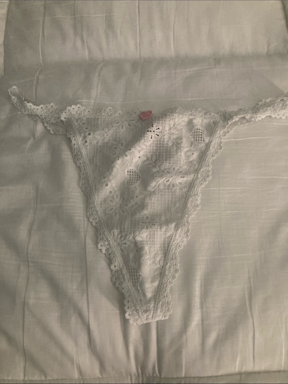 Victoria's Secret White Lace Thong with Pink Heart
